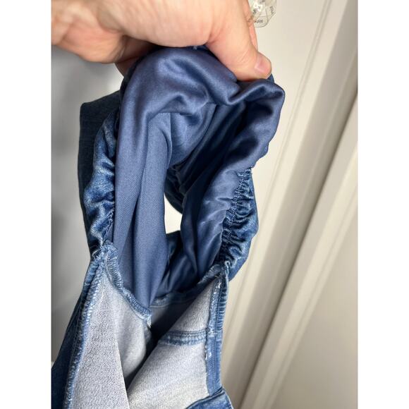 Blashe Women's Denim Button Front Off Shoulder Puff Sleeve Dress NEW ~ Size M - Picture 3 of 7